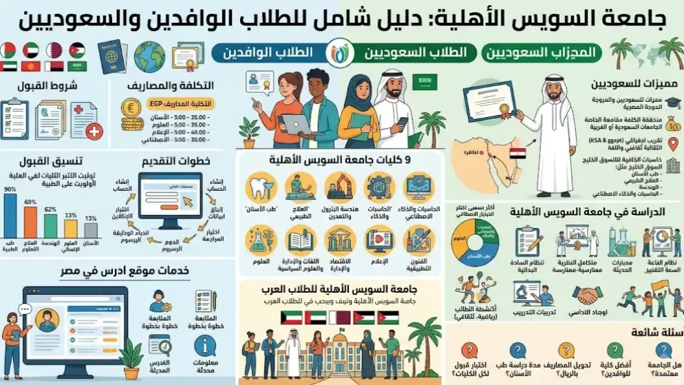 جامعة السويس الأهلية دليل الكليات والرسوم للوافدين 2026